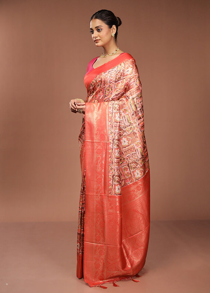Pink Dupion Silk Saree With Blouse Piece