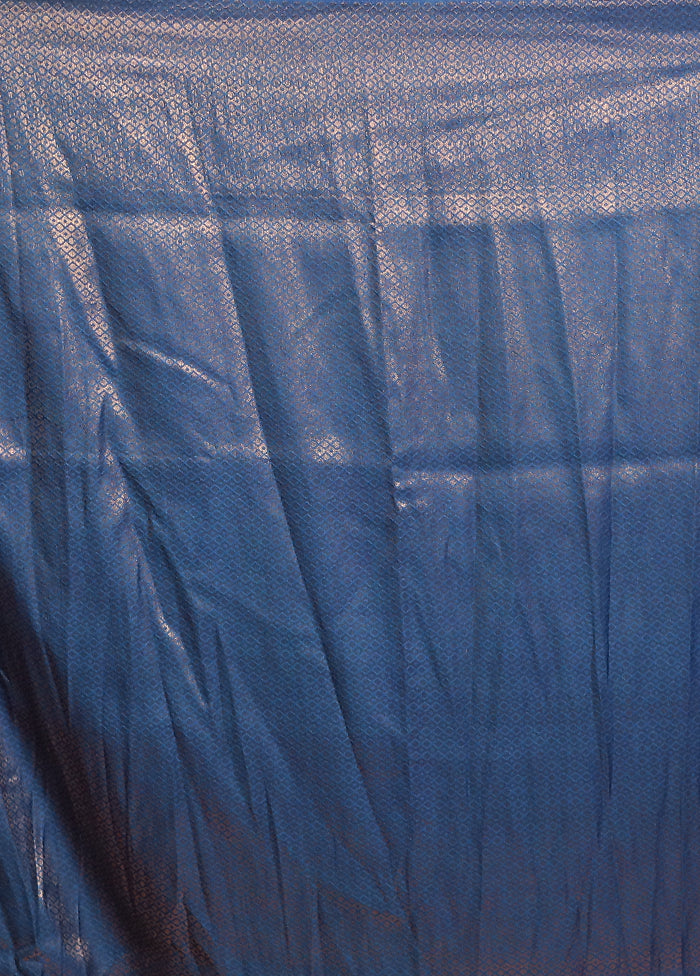 Blue Dupion Silk Saree With Blouse Piece