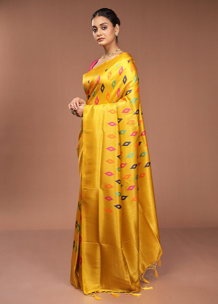 Yellow Dupion Silk Saree With Blouse Piece