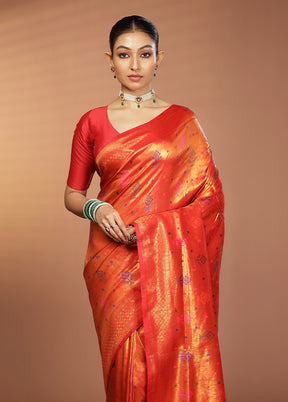Orange Dupion Silk Saree With Blouse Piece