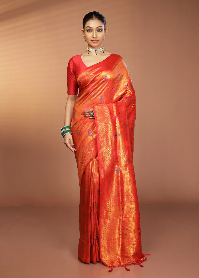 Orange Dupion Silk Saree With Blouse Piece