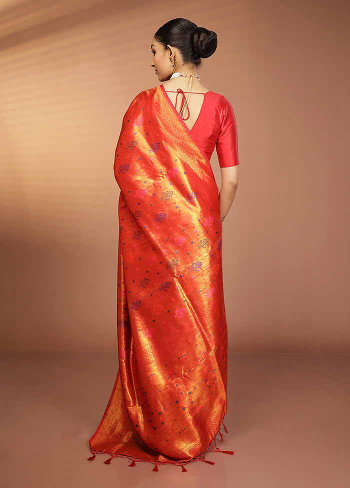 Orange Dupion Silk Saree With Blouse Piece