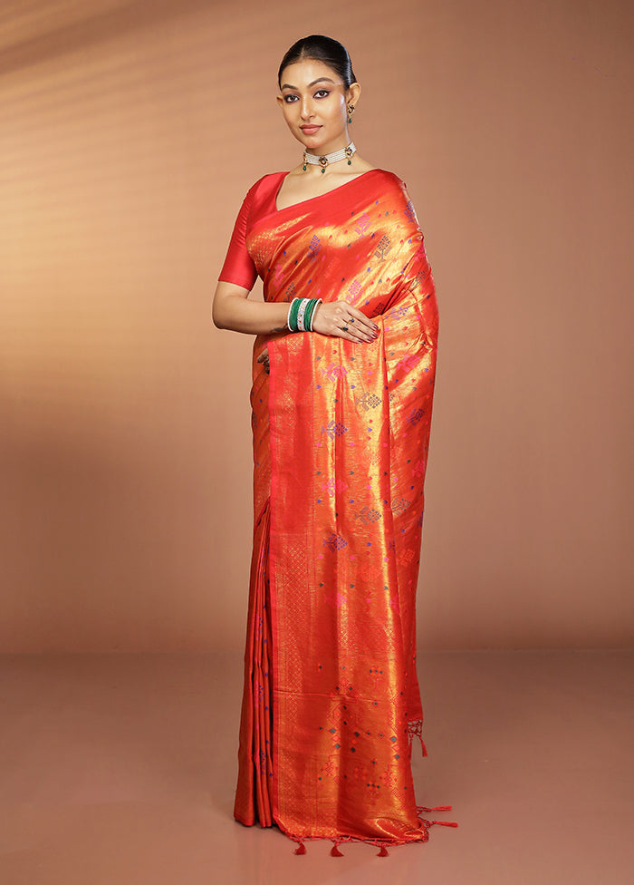 Orange Dupion Silk Saree With Blouse Piece
