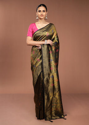 Green Dupion Silk Saree With Blouse Piece