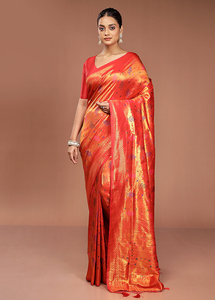 Orange Dupion Silk Saree With Blouse Piece