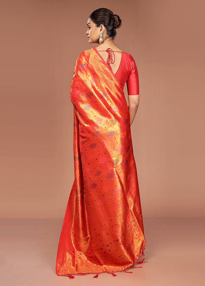 Orange Dupion Silk Saree With Blouse Piece