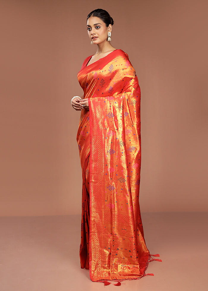 Orange Dupion Silk Saree With Blouse Piece