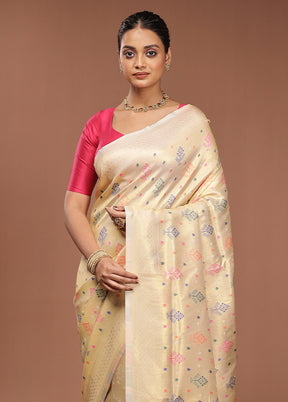Cream Dupion Silk Saree With Blouse Piece