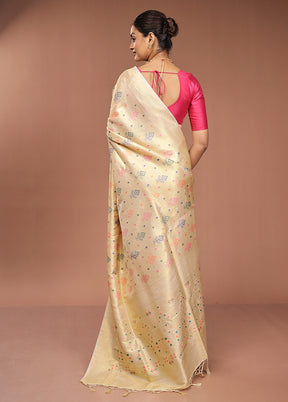 Cream Dupion Silk Saree With Blouse Piece