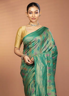Green Dupion Silk Saree With Blouse Piece