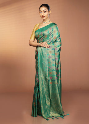 Green Dupion Silk Saree With Blouse Piece