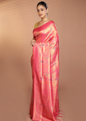 Pink Dupion Silk Saree With Blouse Piece