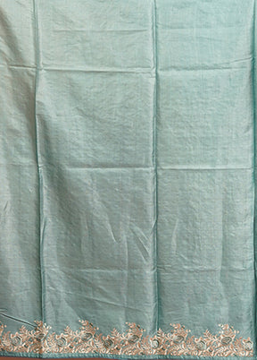 Green Handloom Tussar Pure Silk Saree With Blouse Piece
