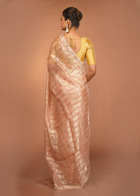 Pink Handloom Pure Organza Saree With Blouse Piece