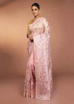 Pink Handloom Pure Organza Saree With Blouse Piece