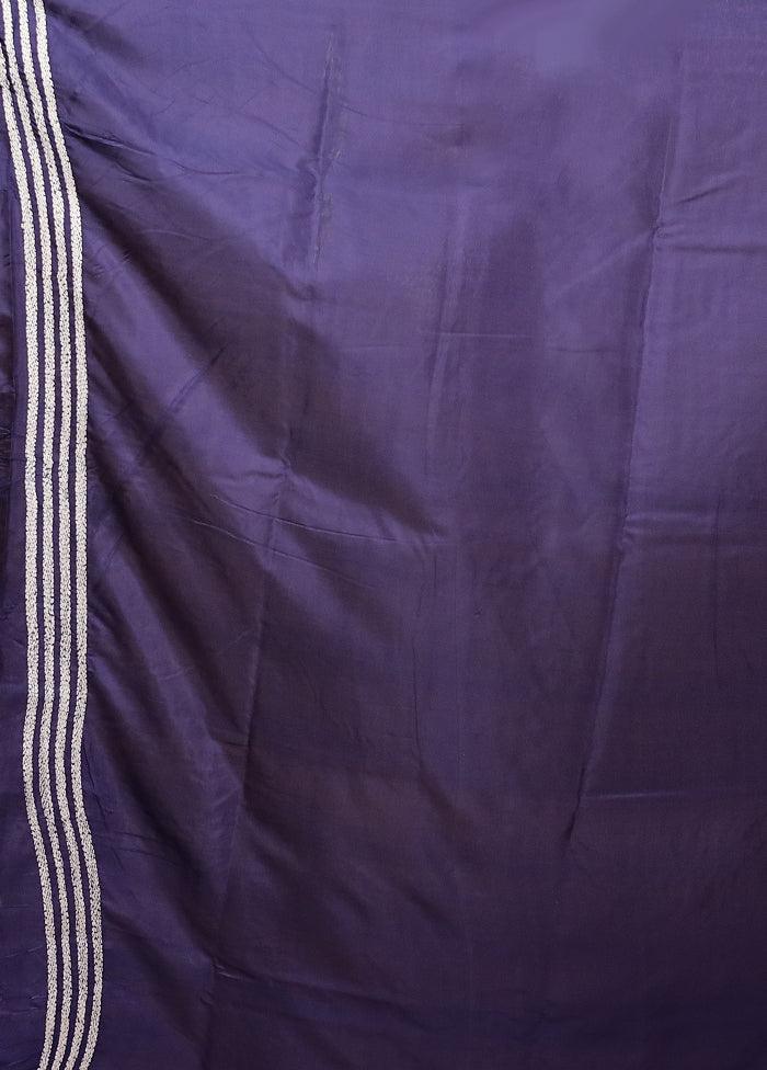 Blue Kantha Stitch Silk Saree With Blouse Piece