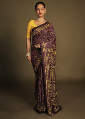 Purple Kantha Stitch Silk Saree With Blouse Piece