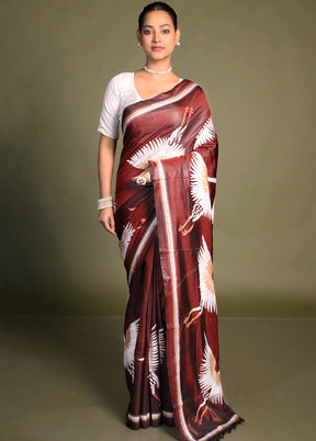 Maroon Kantha Stitch Silk Saree With Blouse Piece