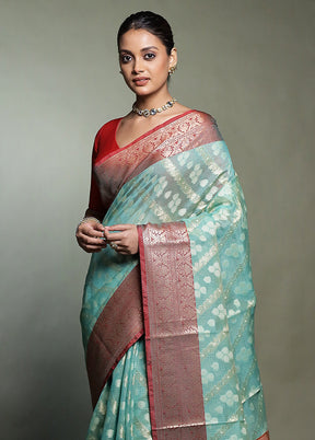 Green Kora Silk Saree With Blouse Piece