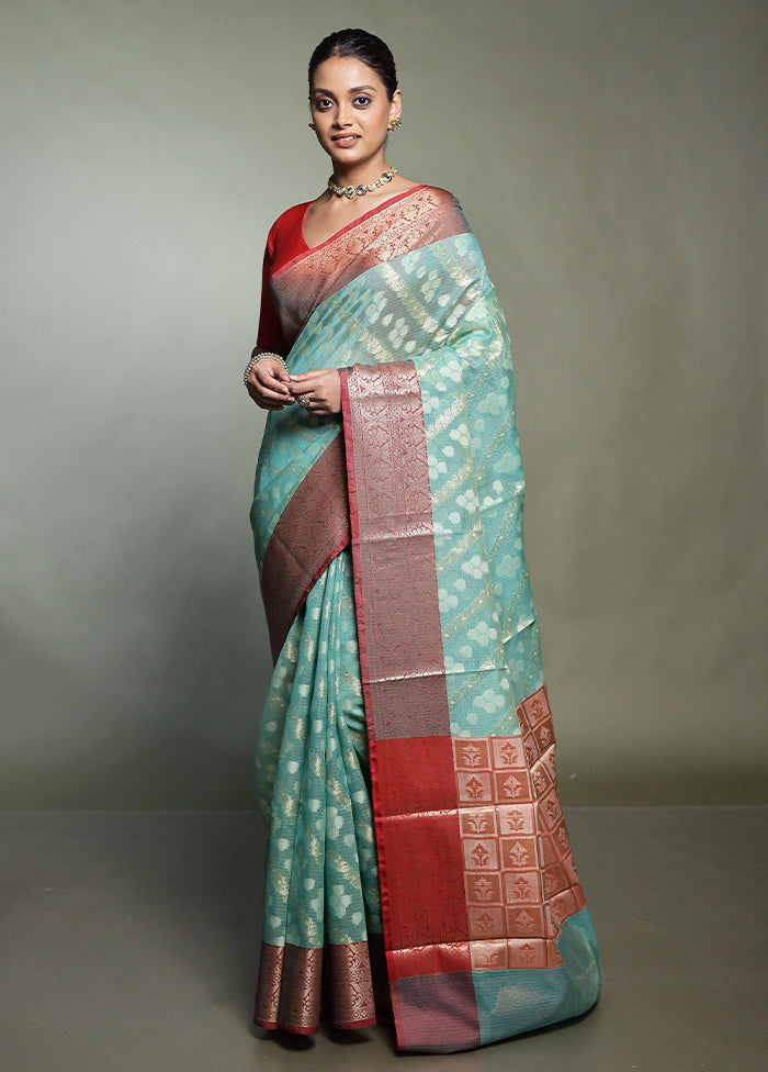 Green Kora Silk Saree With Blouse Piece