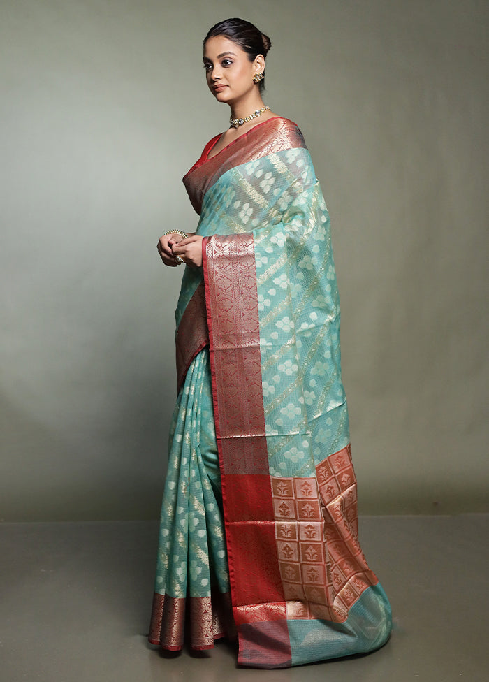 Green Kora Silk Saree With Blouse Piece