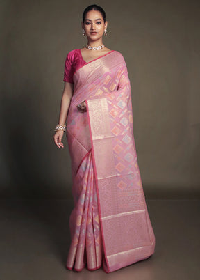 Pink Kora Silk Saree With Blouse Piece