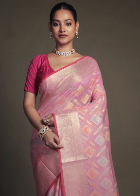 Pink Kora Silk Saree With Blouse Piece