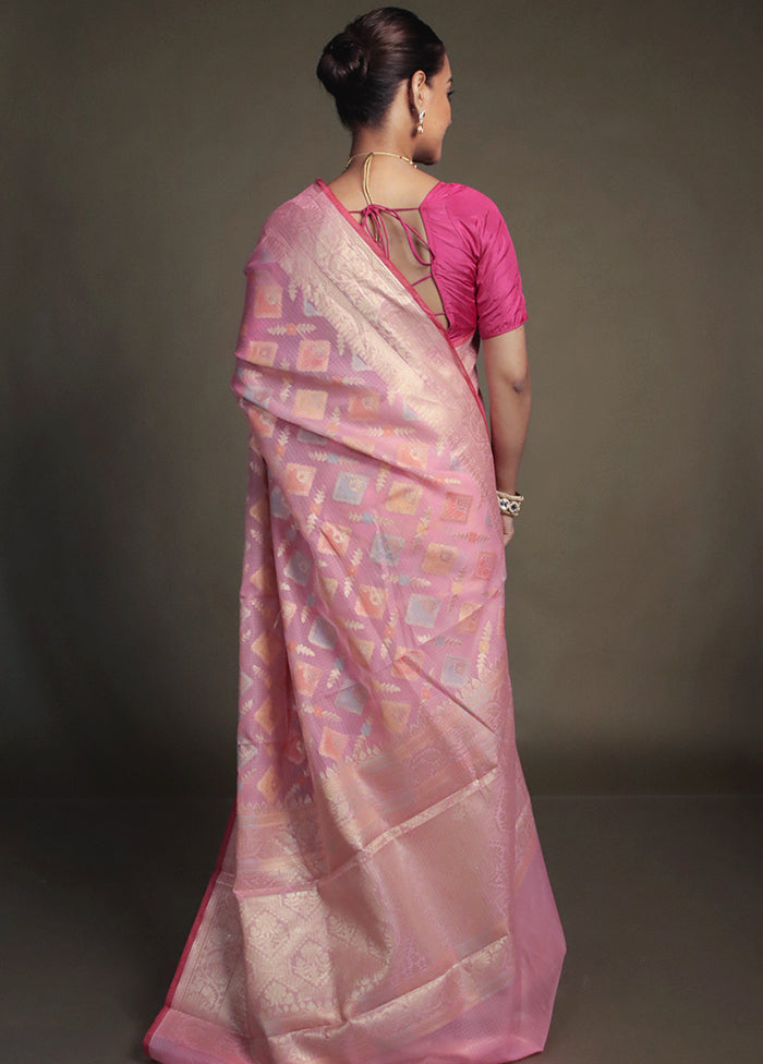 Pink Kora Silk Saree With Blouse Piece