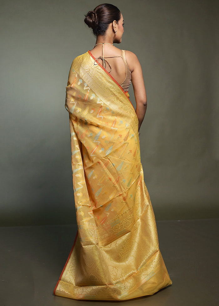 Yellow Kora Silk Saree With Blouse Piece