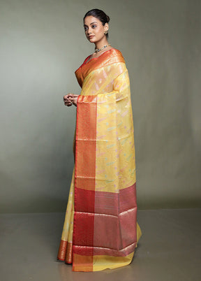 Yellow Kora Silk Saree With Blouse Piece