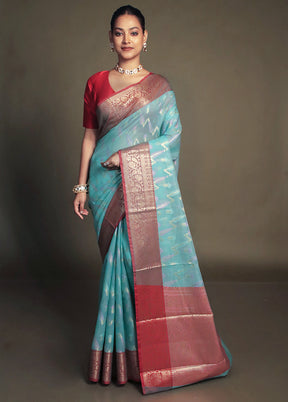 Green Kora Silk Saree With Blouse Piece