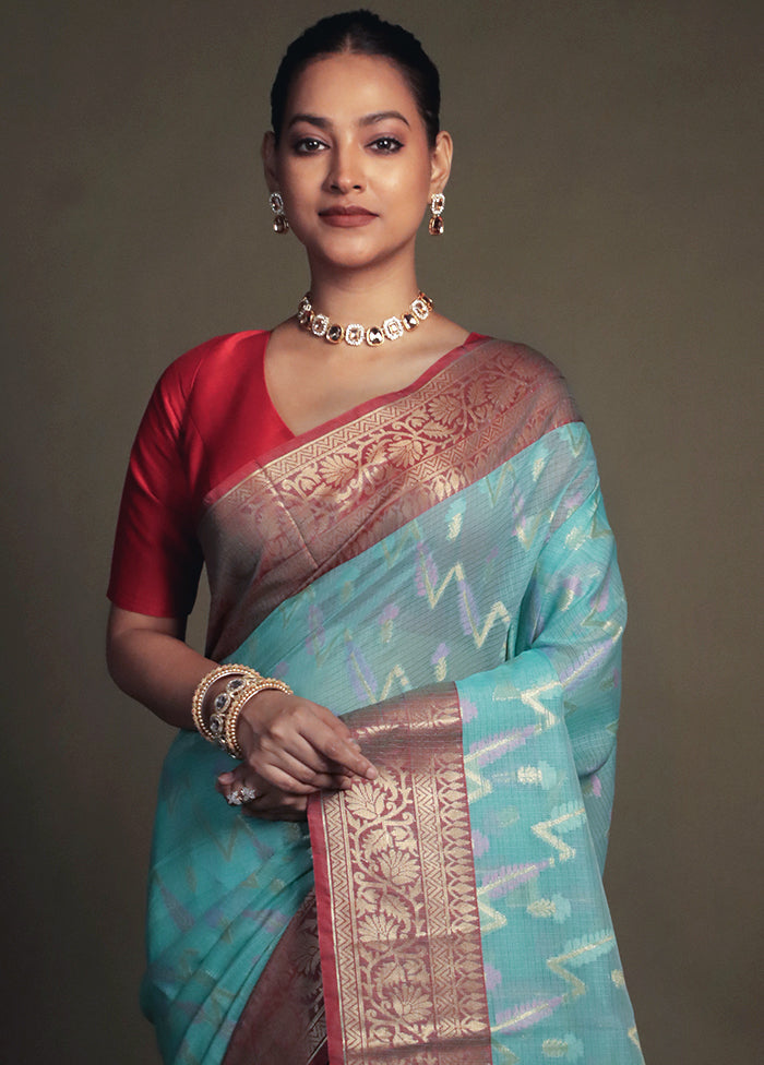 Green Kora Silk Saree With Blouse Piece