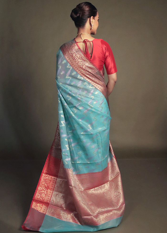 Green Kora Silk Saree With Blouse Piece