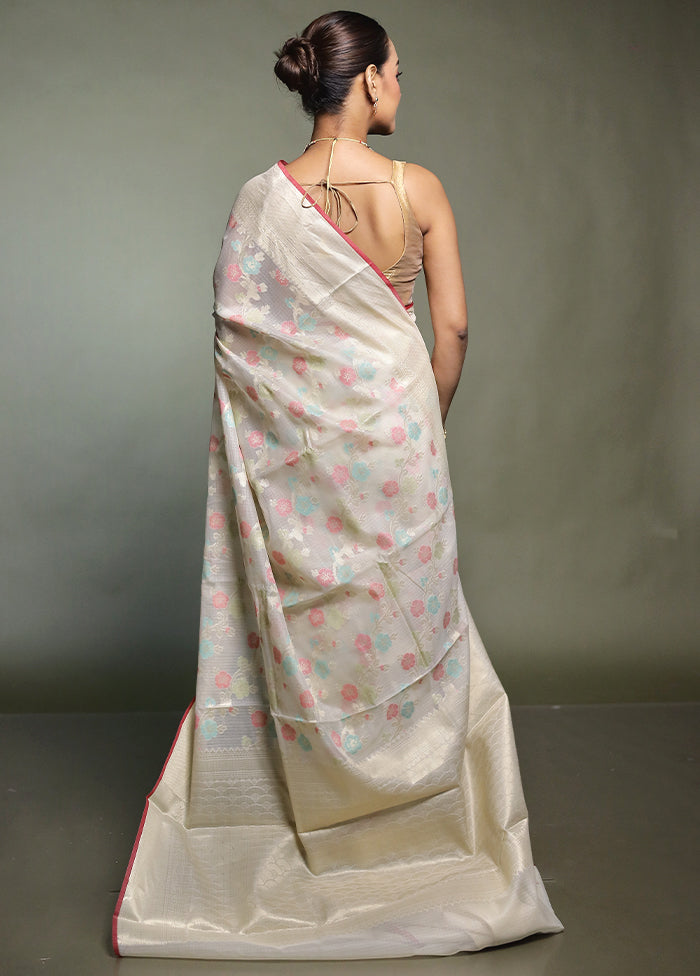 Cream Kora Silk Saree With Blouse Piece