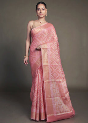 Pink Kora Silk Saree With Blouse Piece