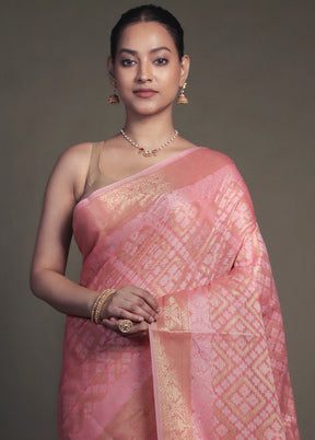 Pink Kora Silk Saree With Blouse Piece