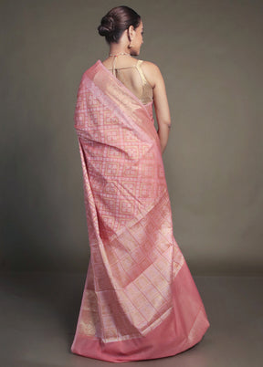 Pink Kora Silk Saree With Blouse Piece
