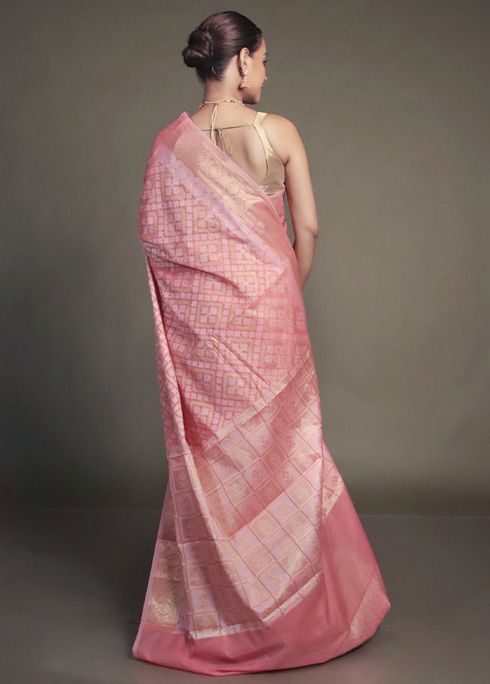 Pink Kora Silk Saree With Blouse Piece