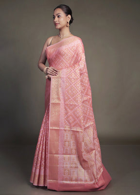 Pink Kora Silk Saree With Blouse Piece