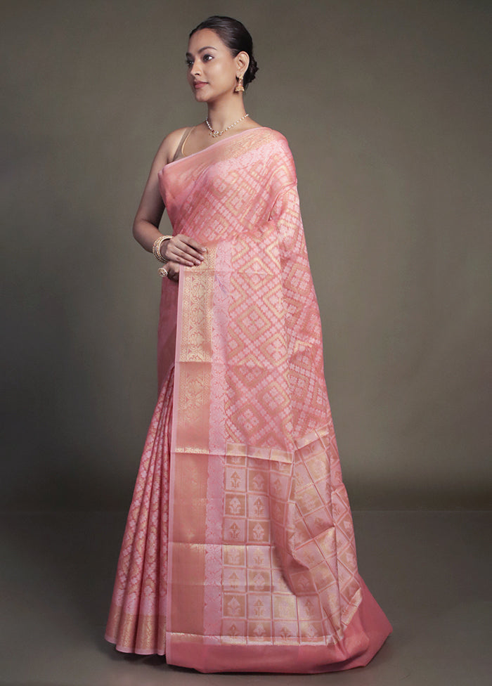 Pink Kora Silk Saree With Blouse Piece