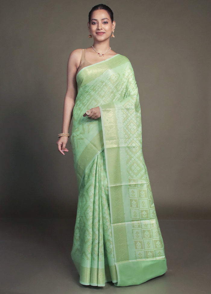 Green Kora Silk Saree With Blouse Piece