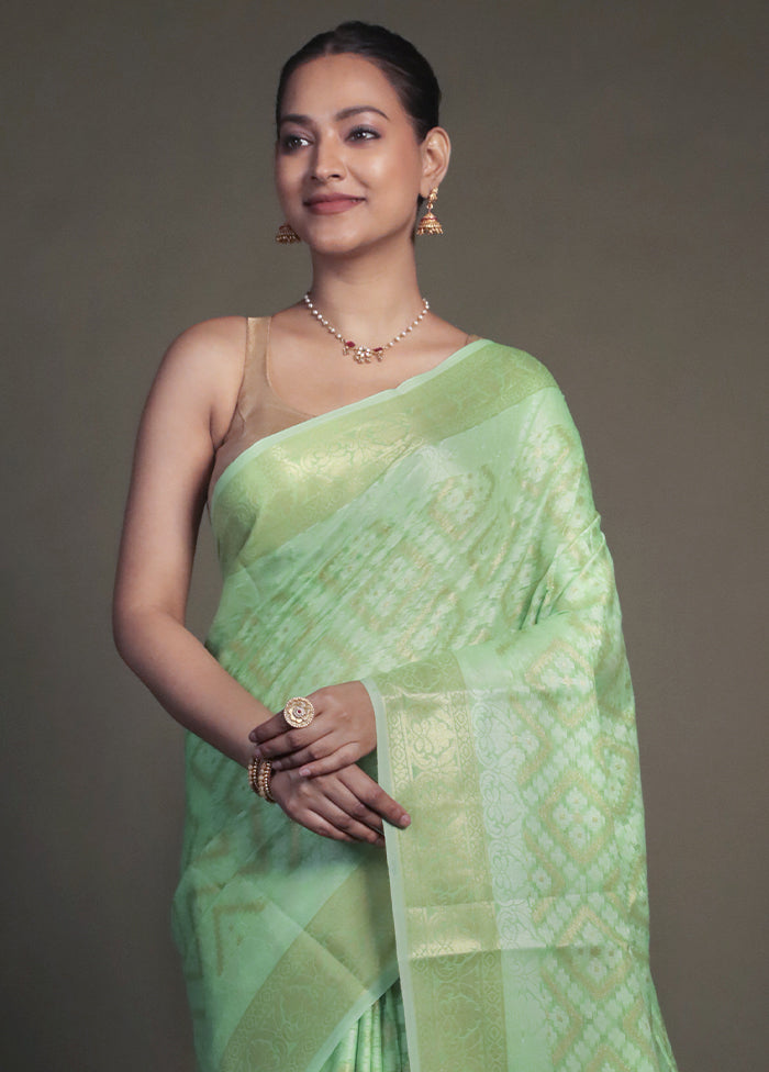 Green Kora Silk Saree With Blouse Piece