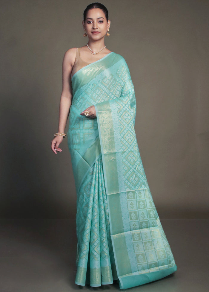 Green Kora Silk Saree With Blouse Piece