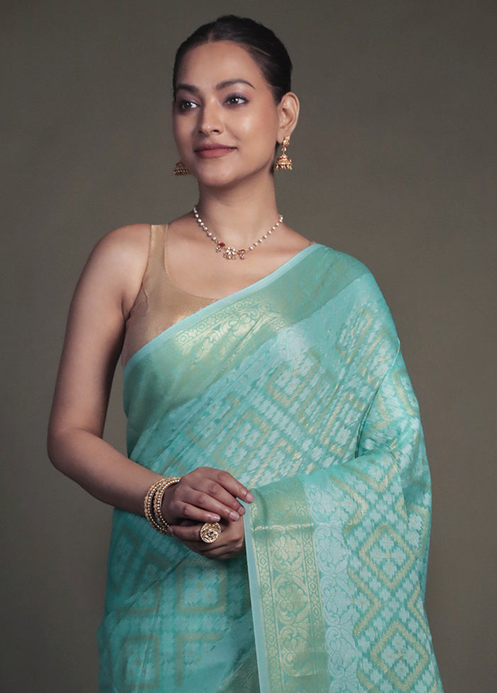 Green Kora Silk Saree With Blouse Piece