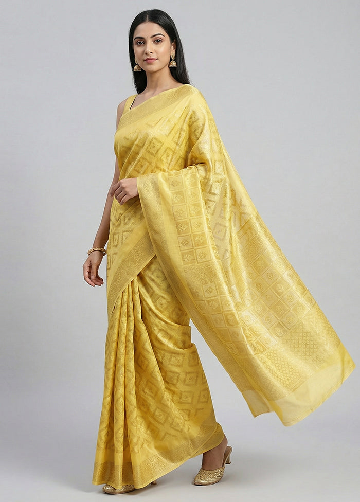 Yellow Kora Silk Saree With Blouse Piece