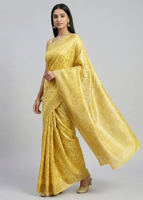 Yellow Kora Silk Saree With Blouse Piece