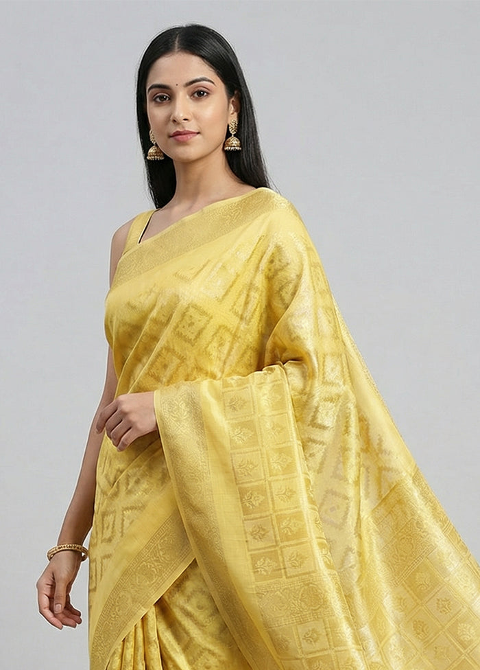 Yellow Kora Silk Saree With Blouse Piece