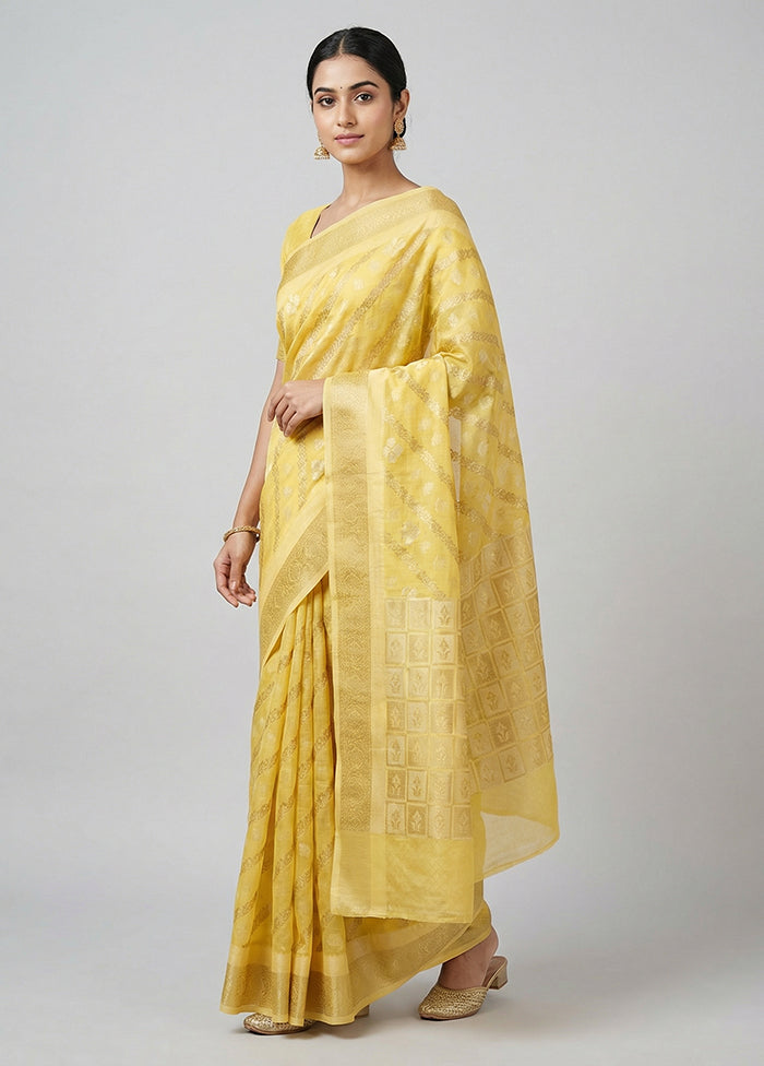 Yellow Kora Silk Saree With Blouse Piece