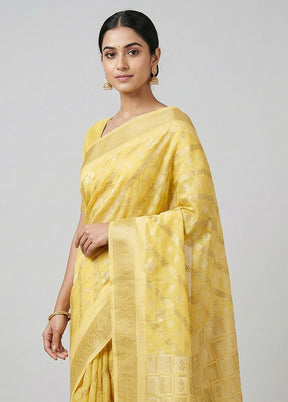 Yellow Kora Silk Saree With Blouse Piece