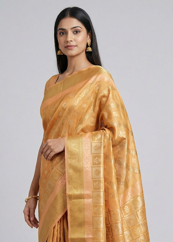 Orange Kora Silk Saree With Blouse Piece